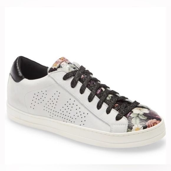 P448 John Low Top Sneaker White Floral Size 37 - Picture 1 of 11